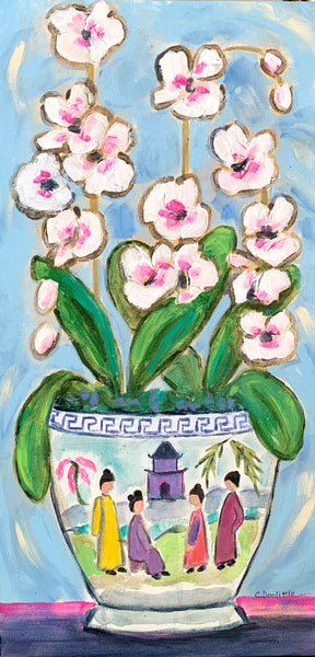 Orchids in Rose Medallion Pot 10x20
