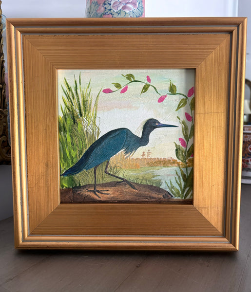 Mixed Media Blue Heron 13x13"