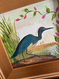 Mixed Media Blue Heron 13x13"