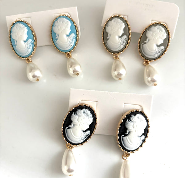 Cameo and Pearl Earrings