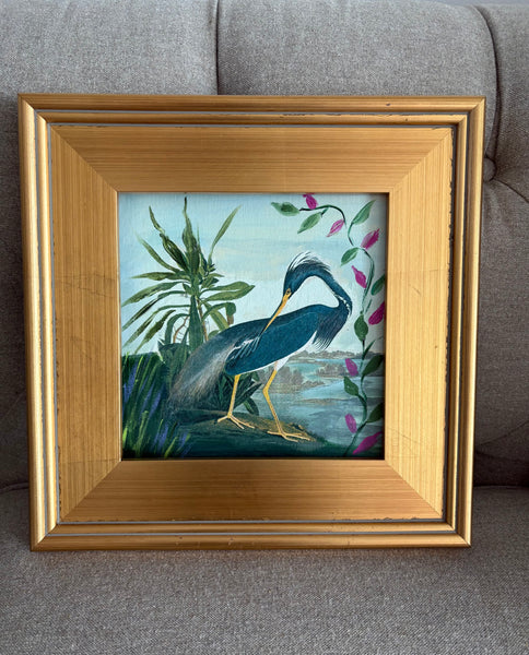 Mixed Media Louisiana Heron 13x13"