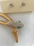 Gold Mesh Snake Necklace with Rhinestone Studs