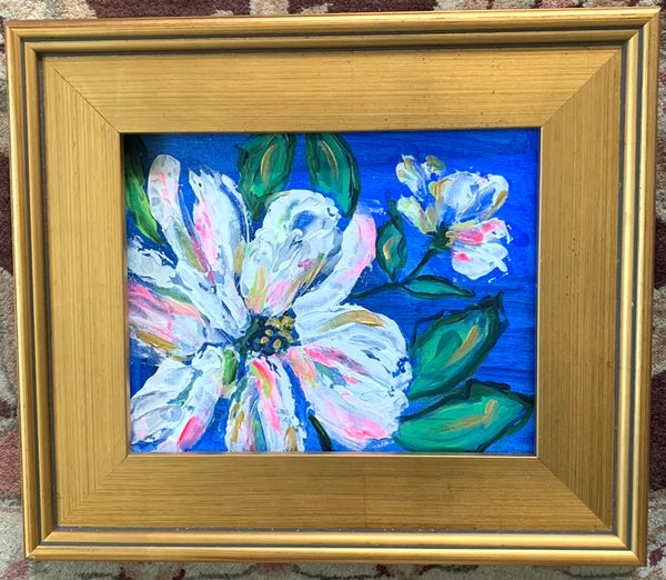 SALE White Magnolia on a blue background 13x15"