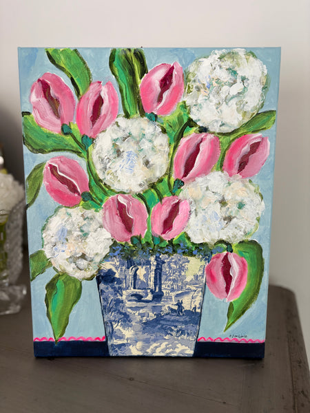 Mixed media hydamgeas and Tulips 11x14