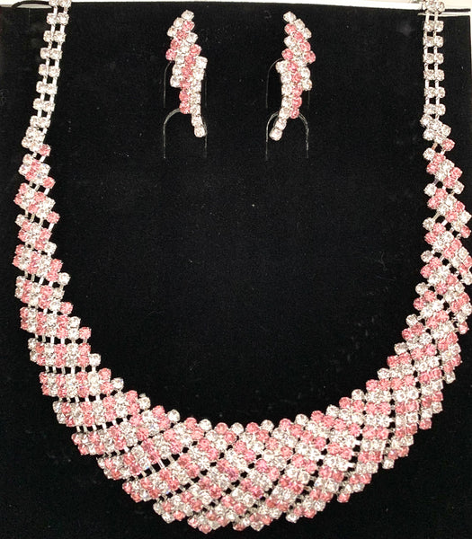 Pink Rhinestone Collar Necklace Set