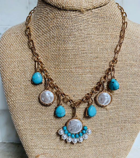 Turquoise and Pearl Necklace