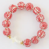 Pink & White Chinoiserie Porcelain Bead and Mother of Pearl Cross Bracelet