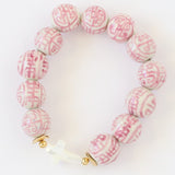 Silver & White Chinoiserie Porcelain Bead and Mother of Pearl Cross Bracelet