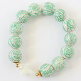 Mint Green & White Chinoiserie Porcelain Bead and Mother of Pearl Cross Bracelet