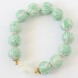 Blue & White Chinoiserie Porcelain Bead and Mother of Pearl Cross Bracelet