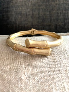 Gold Bamboo Overlapping Hinged Bangle