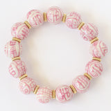 Red & White Chinoiserie Porcelain Beaded Bracelet, Grandmillenial Style