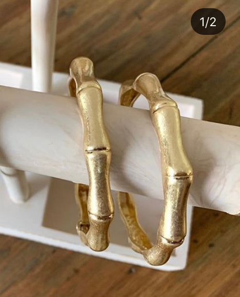 Gold Bamboo Design Hinged Bangle