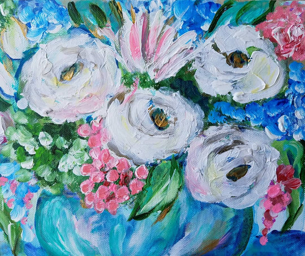 Blue Floral with Coral 8x10