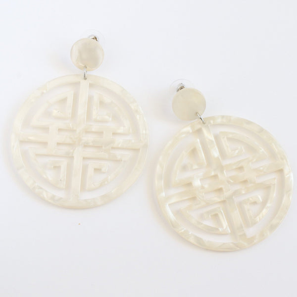 Mother of Pearl Prosperity Acrylic Earrings