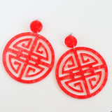 Red Acrylic Prosperity Acrylic Earrings