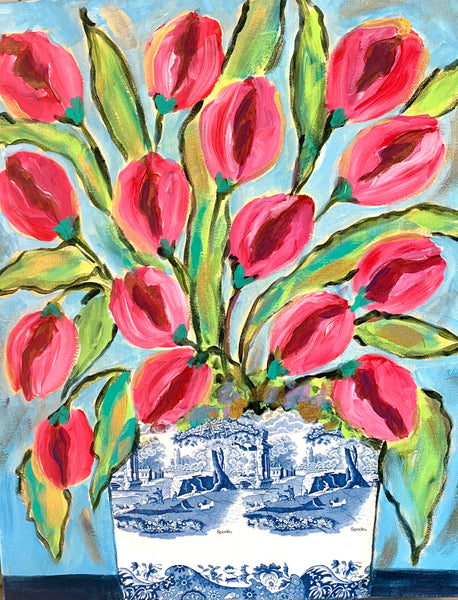 Mixed Media Red Tulips