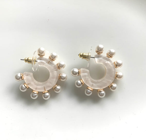 White Acrylic Pearl Hoops