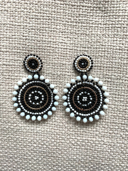 Black and White Beaded Earrings