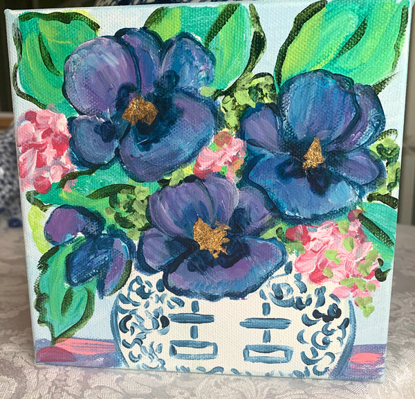 6x6 Pansy Painting