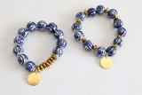 Blue and White Porcelain Chinoiserie Bead Stretch Bracelet