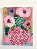SALE 7x9 Floral in a Geometric Vase, Pink