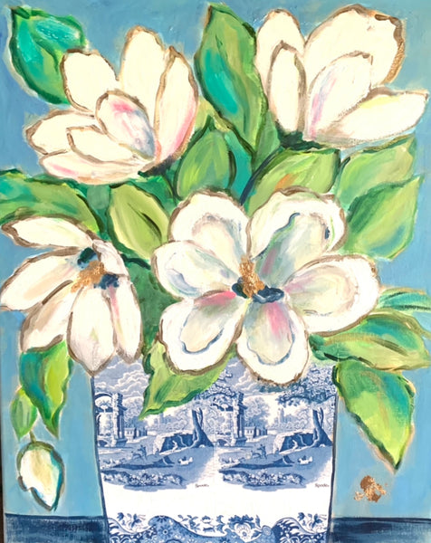 16x20 Mixed Media Magnolias