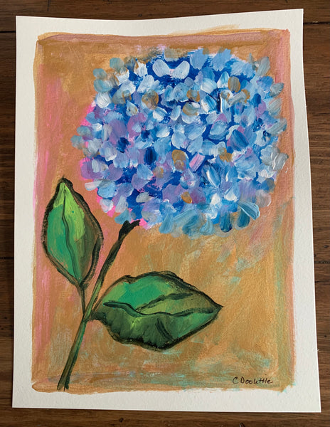 9x12 Blue Hydrangea On Paper