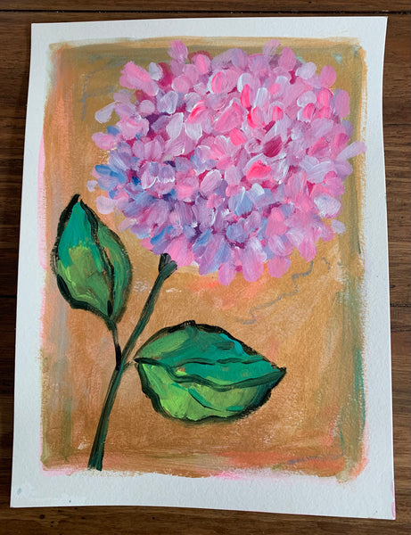 9x12 Pink Hydrangea On Paper