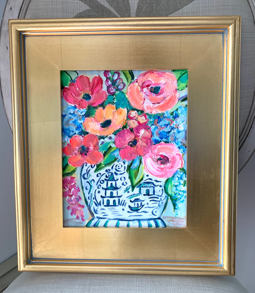 Framed Blue Pagoda Vase