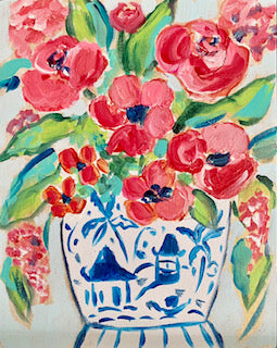 8x10 Coral Flowers in a Chinoiserie Vase