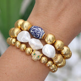 Leopard & Gold Bead Stretch Bracelet