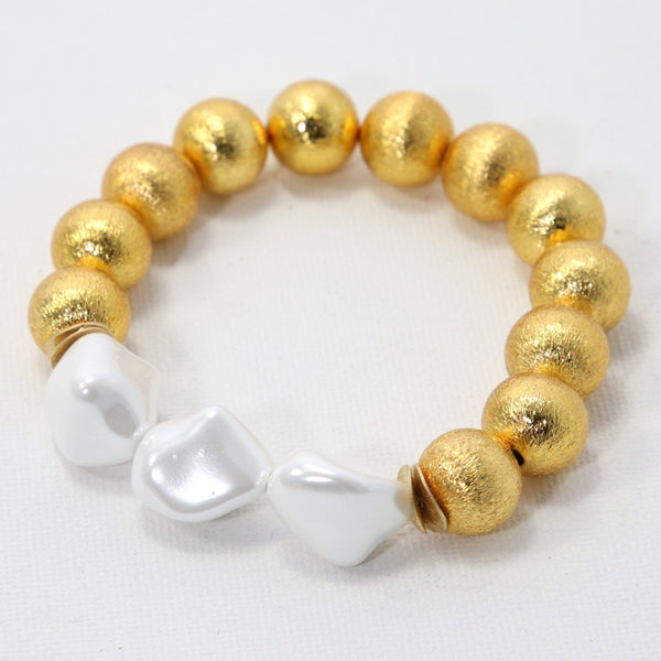 Pearl & Gold Bead Stretch Bracelet