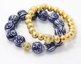 Blue and White Leopard Beaded Stretch Bracelet