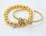 Leopard & Gold Bead Stretch Bracelet