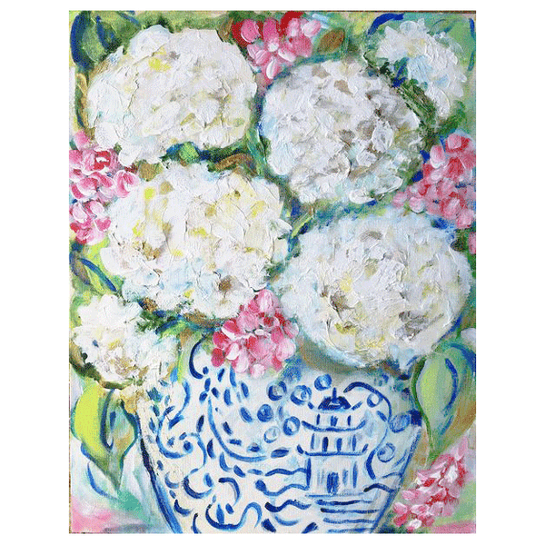 Hydrangeas With Red 11x14