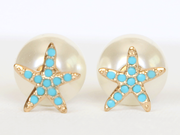 Turquoise and Pearl Starfish Studs