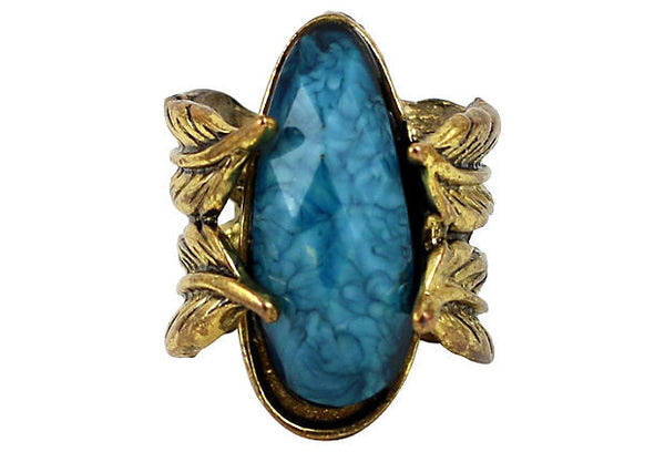 Aqua Feather Hinge Ring